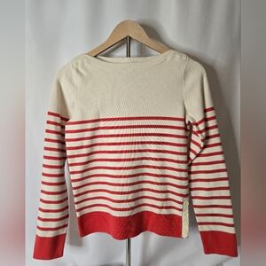Old Navy Coastal Striped Sweater | Red & Cream | Button Detail | M